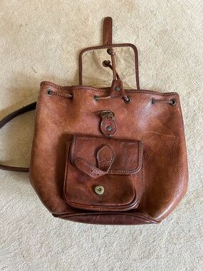 Classic Brown Leather Drawstring Backpack Rugged Boho